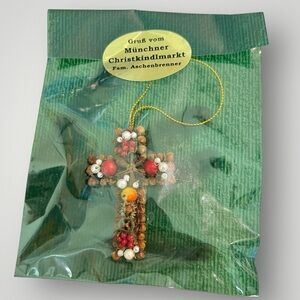 Christmas Market Munich Traditional Wooden Cross Ornament  2.75" x 2" Unopened